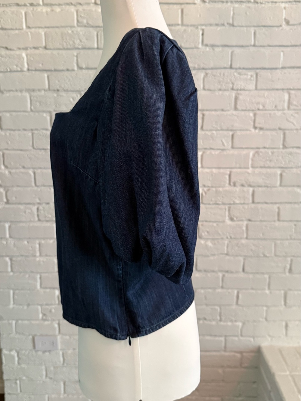 Frame Denim Navy Square-Neck Puff Sleeve Top - Picture 3 of 7
